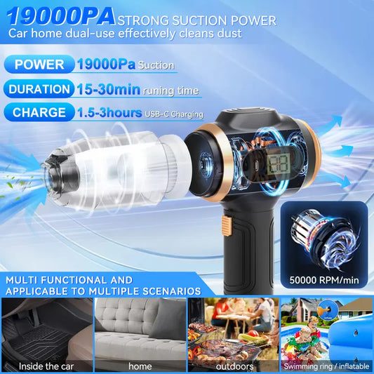 💦19.000 PA starke Saugkraft, intelligentes Display, tragbarer 6-in-1-Staubsauger