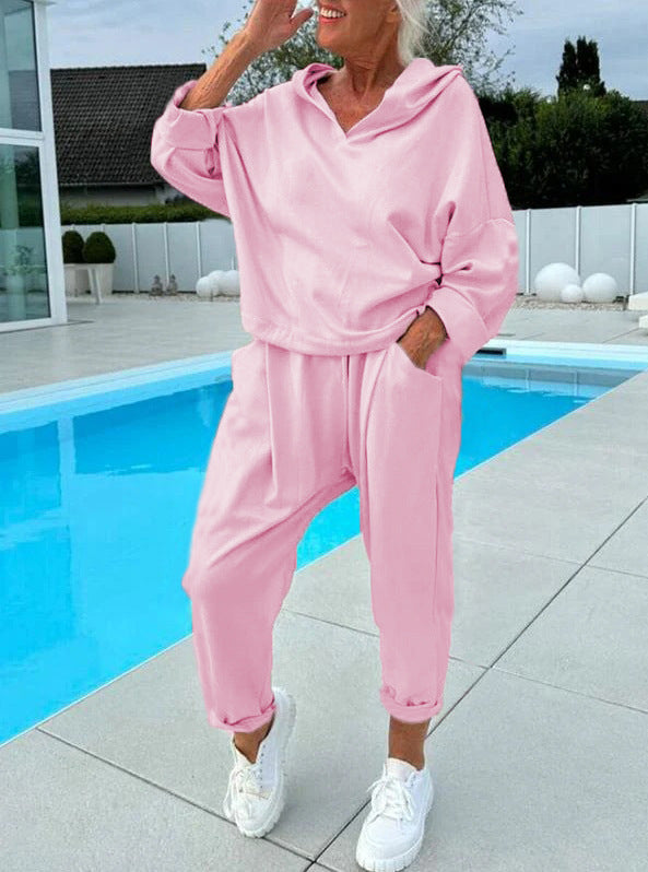 Zweiteiliges Damen-Kapuzenpulli-Set in Unifarben