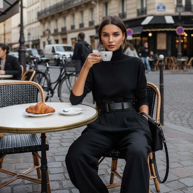 🧡 Elegantes Damen-Zweiteiler-Set: Rollkragenshirt & High-Waist-Hose – Premium Business & Freizeit Outfit ✨