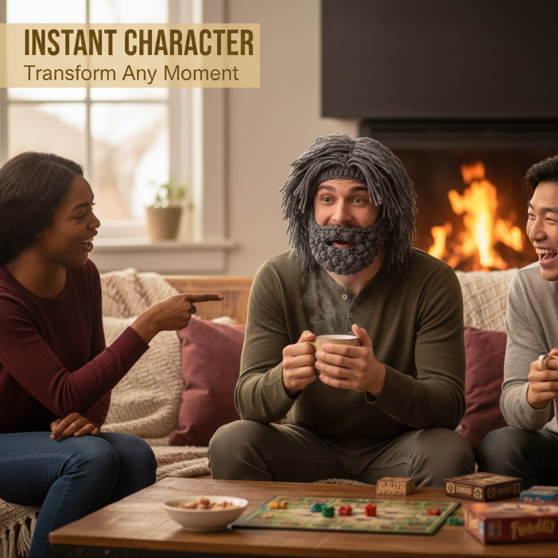 📢📢50 % RABATT !! ⏰Punk-Style-Hut mit angebrachter einfacher Perücke und gestrickter Bart