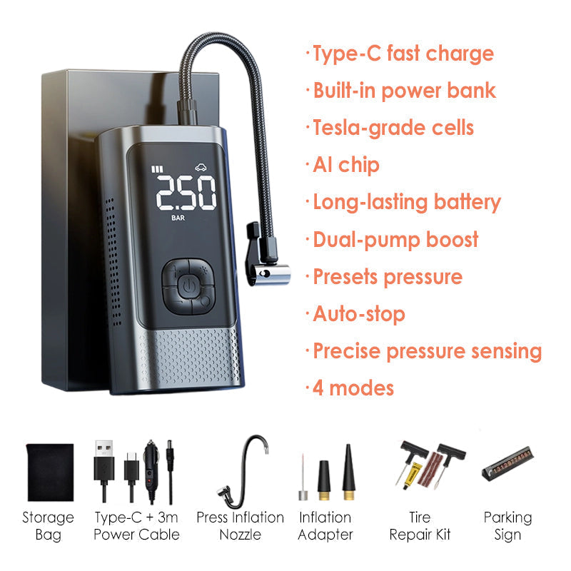 Kabellose, tragbare Autoluftpumpe mit LED-Licht