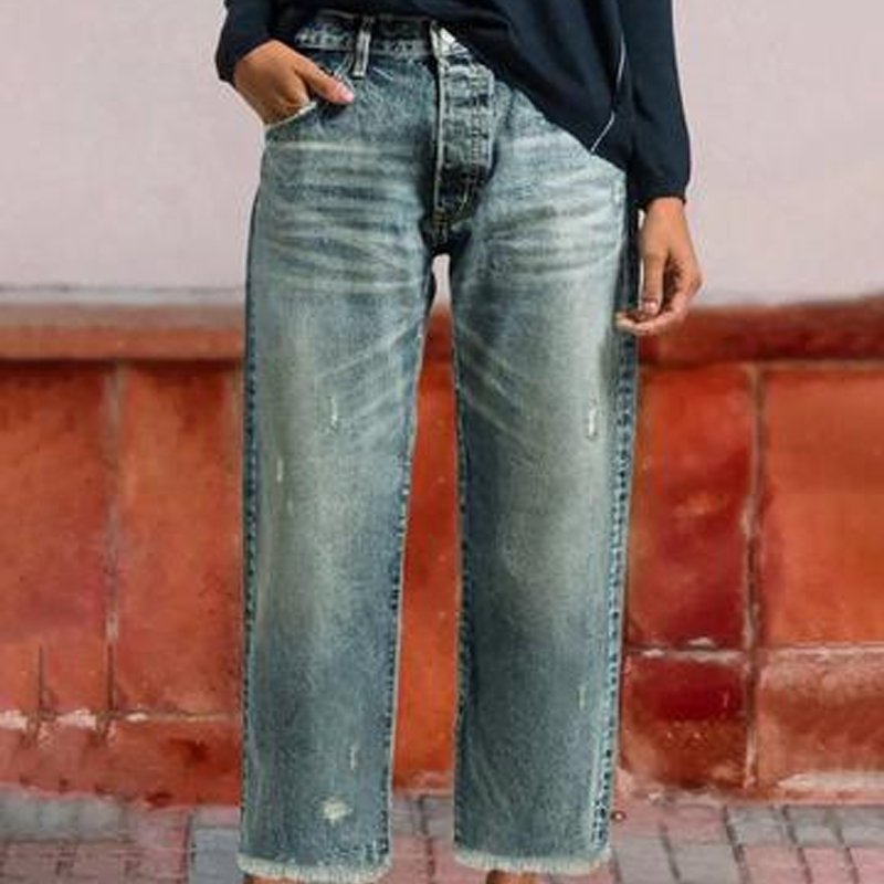 Damen-Retro-Cropped-Straight-Leg-Jeans