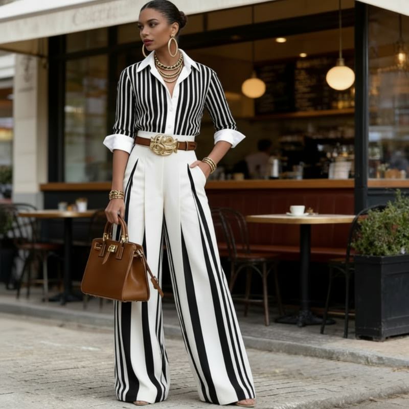 🎁Neuwaren 60% Rabatt💥Gestreiftes Shirt & weite Hose im Set – bequem & stilvoll für den Alltag