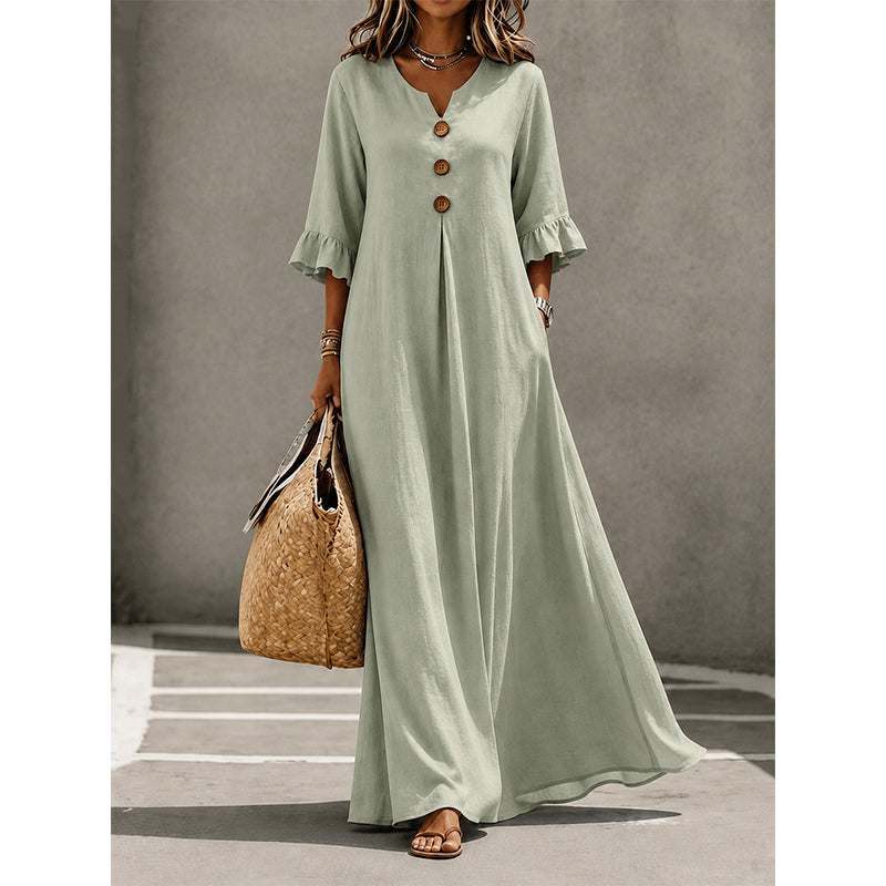 👗🌸 50% RABATT! Damen V-Ausschnitt Lockeres Maxikleid – Luftig, fließend & perfekt für Sommer, Strand & besondere Anlässe ☀️✨