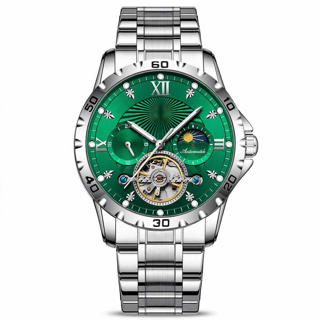 đąđą50% RABATT !!â°Automatische mechanische Uhr fĂŒr Herren, leuchtend, wasserdicht, GeschĂ€fts-Skelettuhr mit Schwungrad und Edelstahlarmband