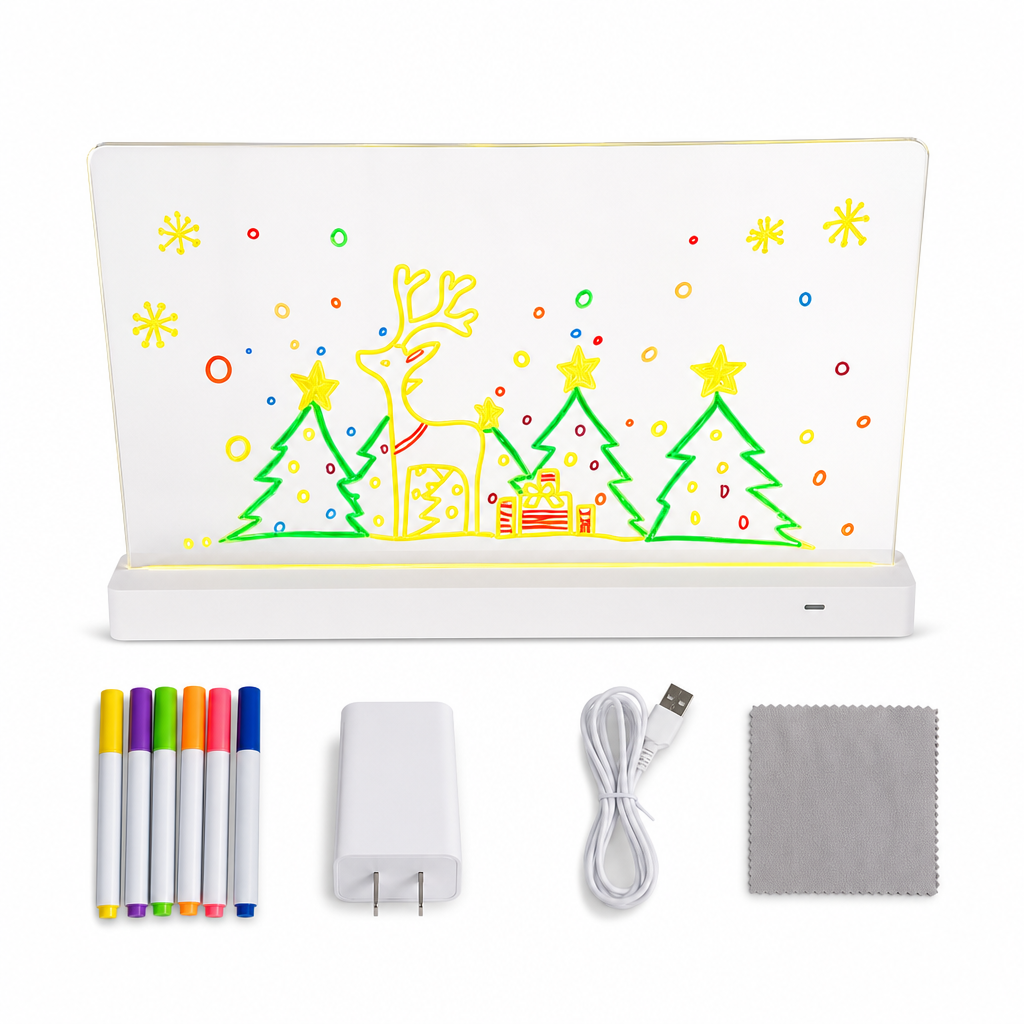 Wiederaufladbares LED-Acryl-Notizboard – Leuchtende trocken abwischbare Schreibtafel mit Ständer für Notizen & Preisanzeigen