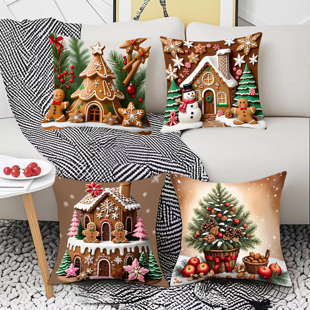 🎄 Neue 4-teilige Weihnachts-Kissenbezüge Set – Santa, Schneemann, Tannenbaum & Rentier Motive für Ihre Wohnzimmer-Dekoration