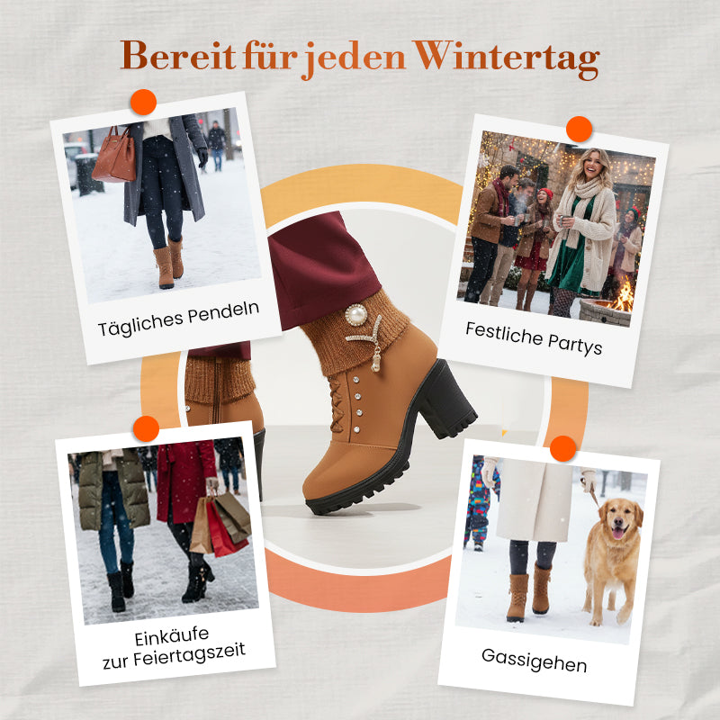 Warm gefütterte Damenstiefeletten mit Blockabsatz