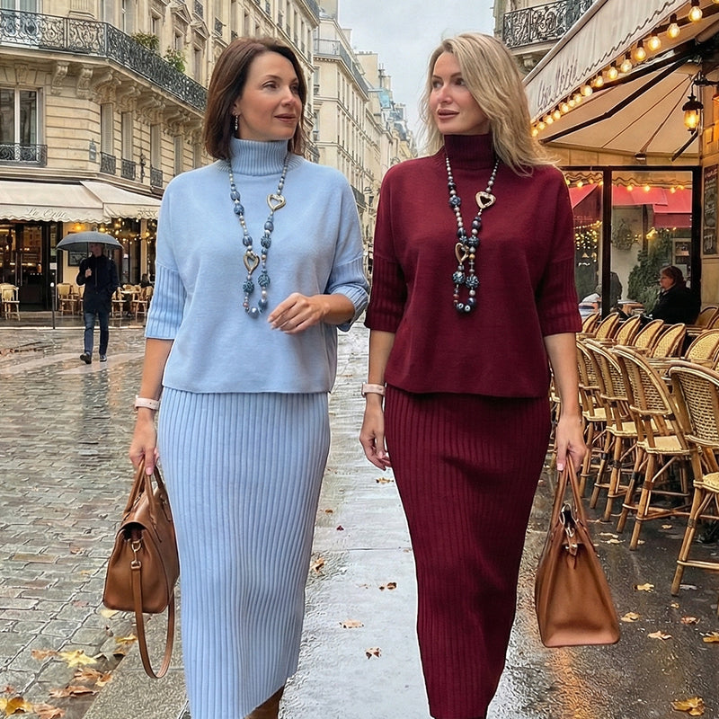 Elegantes 2-teiliges Set aus Strickpullover und Midirock