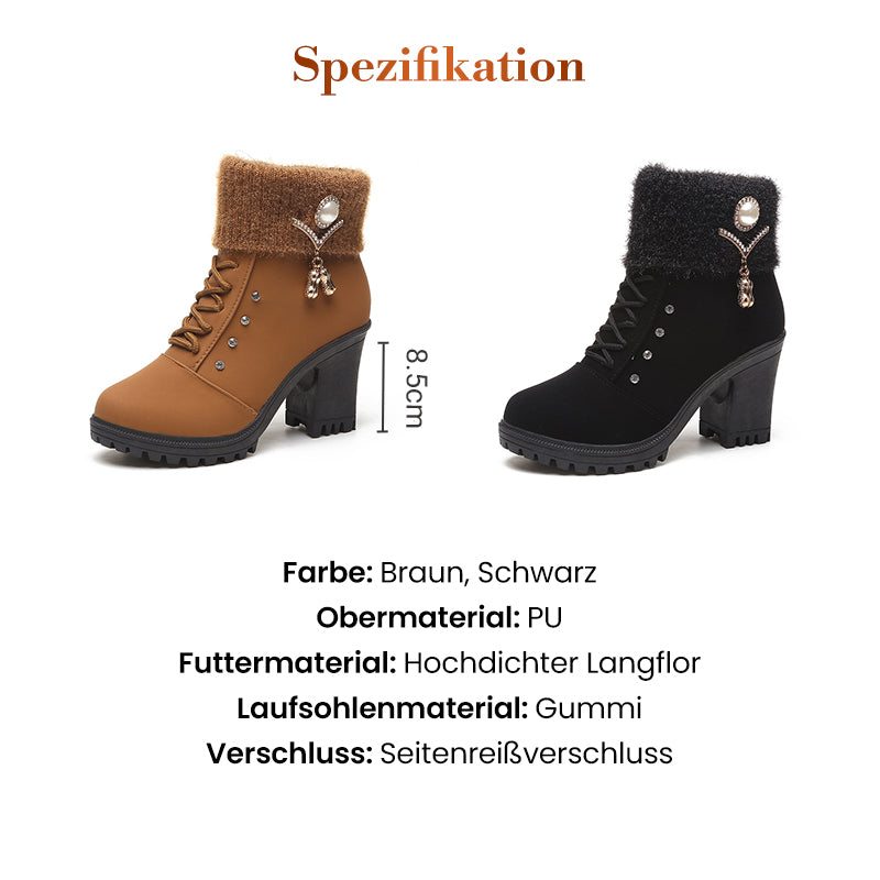 Warm gefütterte Damenstiefeletten mit Blockabsatz