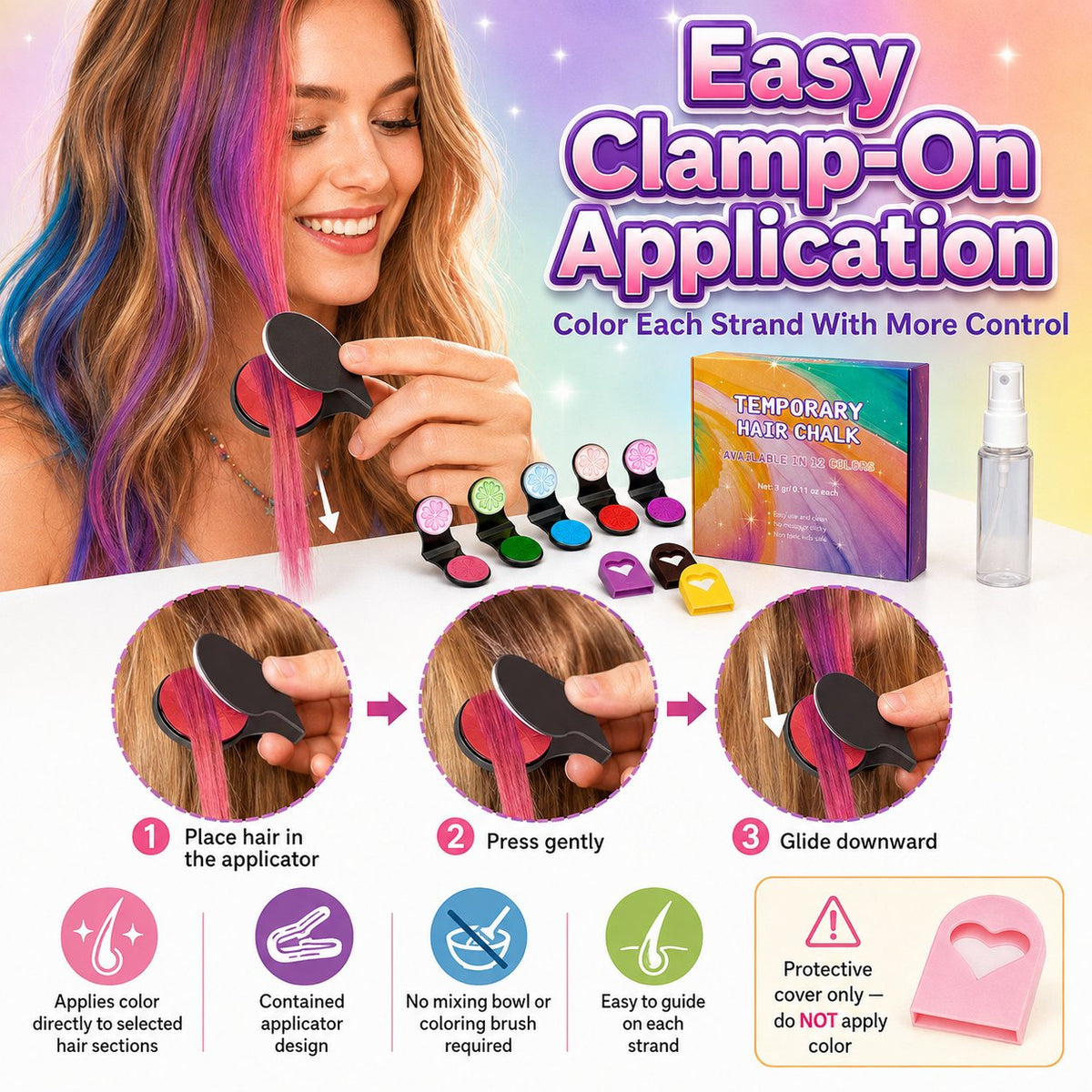 🎨 Temporäre Haarkreide mit Applikator 12 Farben