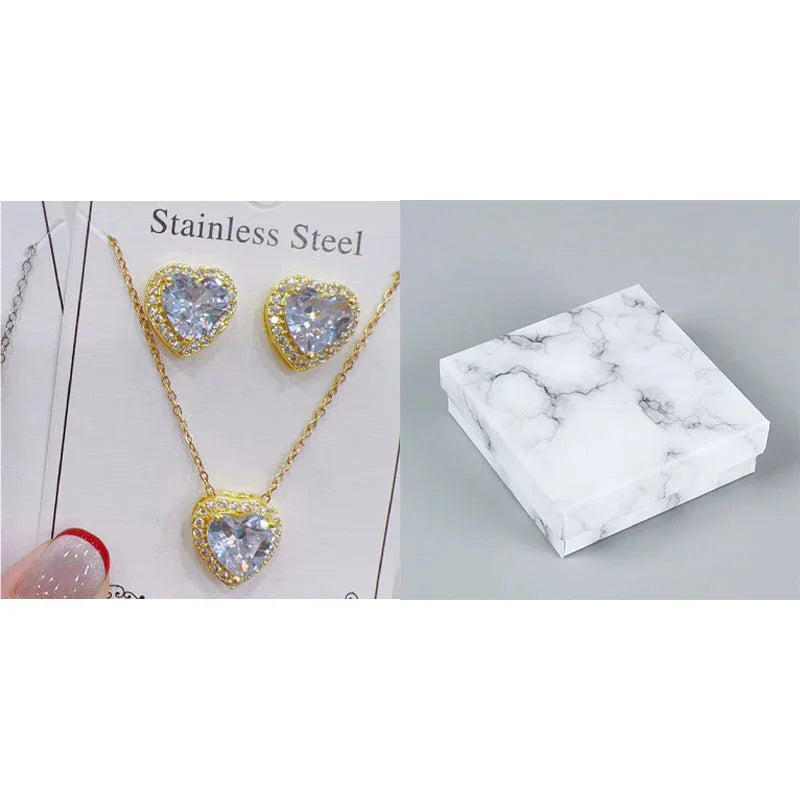 Herzförmiges Kristall-Schmuckset mit Halskette & Ohrsteckern