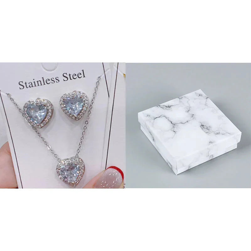 Herzförmiges Kristall-Schmuckset mit Halskette & Ohrsteckern
