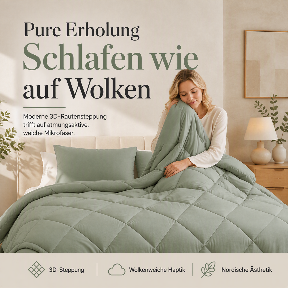 3-teiliges gestepptes Bettdecken-Set mit Kissenbezügen