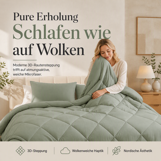 3-teiliges gestepptes Bettdecken-Set mit Kissenbezügen