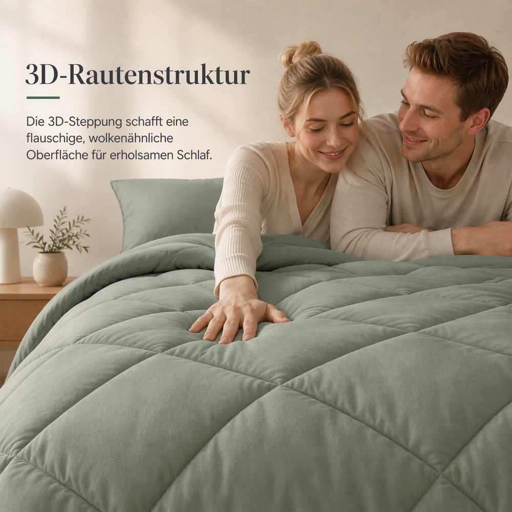 3-teiliges gestepptes Bettdecken-Set mit Kissenbezügen
