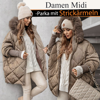 🔥HEIßER SALE 50% RABATT❄️🧥Damen Midi-Parka mit Strickärmeln
