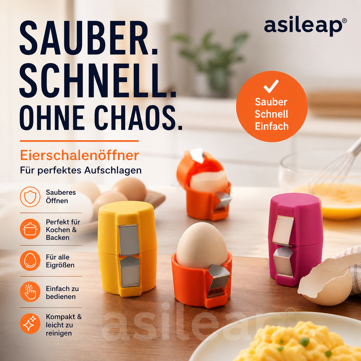 🍳 50 % Rabatt – 2-in-1 Eierknacker & Eigelb-Separator – hygienisch, einfach in der Handhabung & vielseitig für rohe und gekochte Eier 🥚
