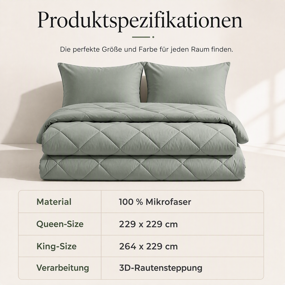 3-teiliges gestepptes Bettdecken-Set mit Kissenbezügen