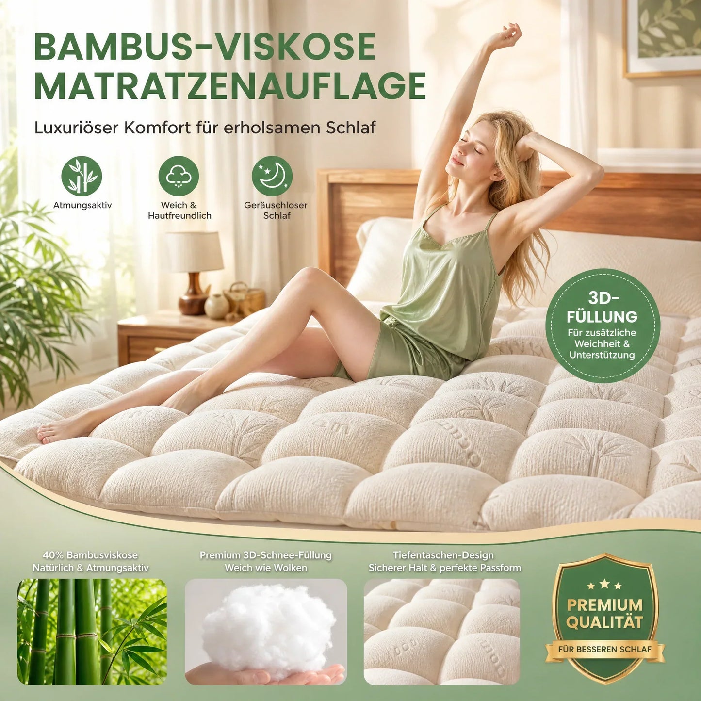🥳HEISSER SALE 2026🥳💞50.000+ VERKAUFT!👵❤️ Matratzenauflage aus Bambusfaser-Viskose mit tiefen Taschen, gesteppter Matratzentopper, weich & druckentlastend