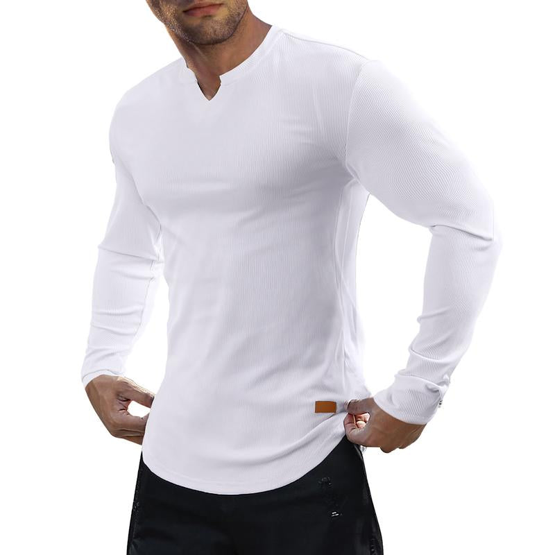 Ripp-Langarmshirt mit V-Ausschnitt für Fitness, Training & Sport