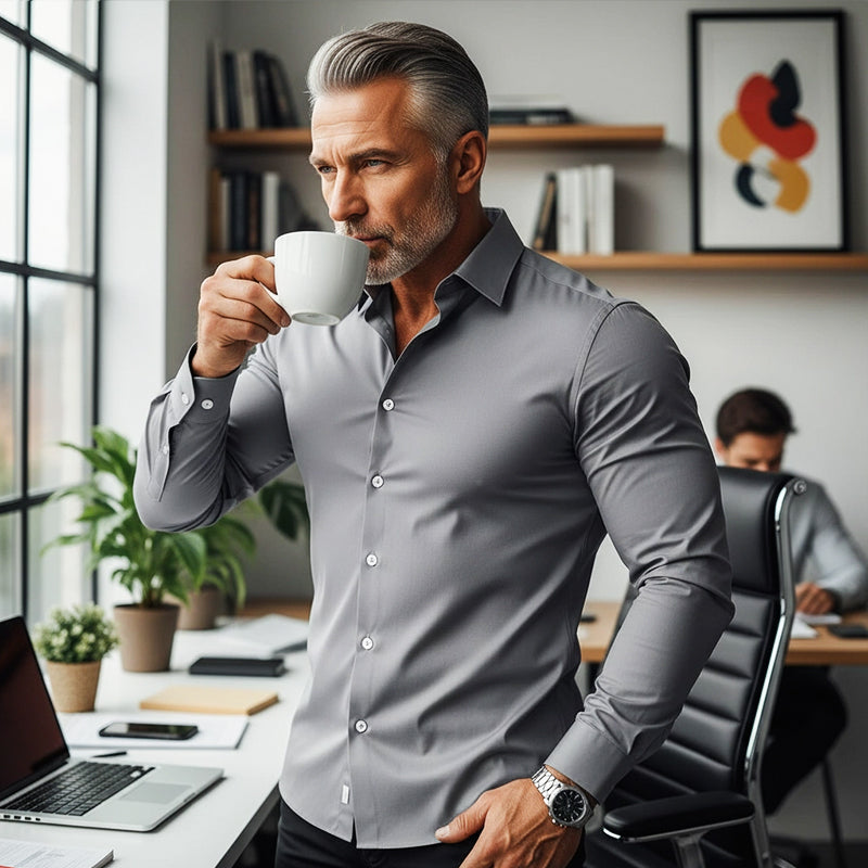 🔥Black Friday Mega-Angebot – 50 % Rabatt!🔥Einfarbige Herrenhemden mit Reverskragen und langen Ärmeln