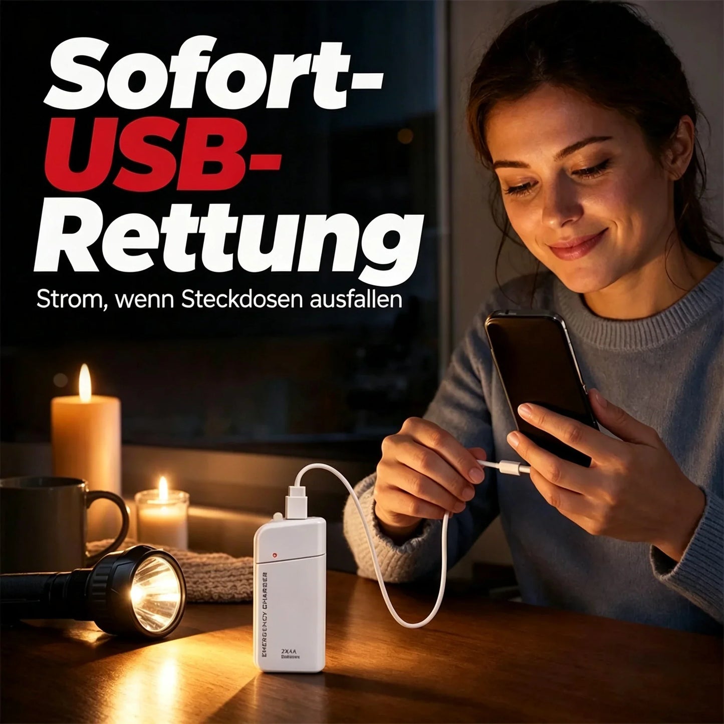 💥💥Heute 50 % Rabatt!📱🔋Tragbares Notfall-Ladegerät für Mobiltelefone – Powerbank mit AA-Batterien und LED-Taschenlampe