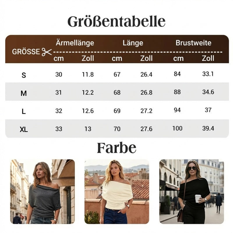 🔥Heißer Sale: 50% Rabatt!!🔥Asymmetrisches Off-Shoulder-Oberteil mit Fledermausärmeln für Damen