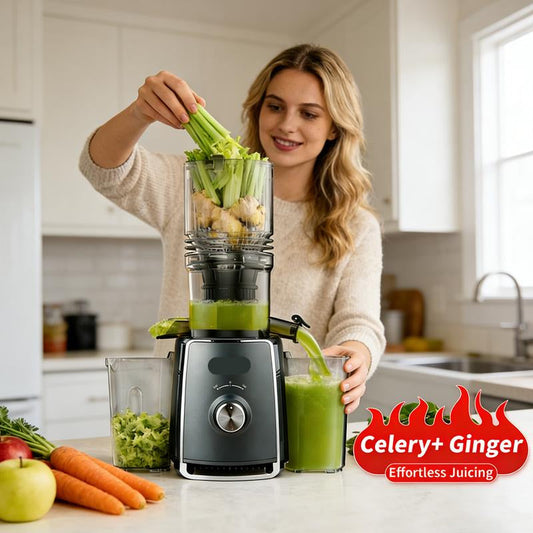 Elektrischer Haushaltsentsafter mit großem Durchmesser, vollautomatisch und multifunktional, für Obst und Gemüse, der kein Vorschneiden erfordert.