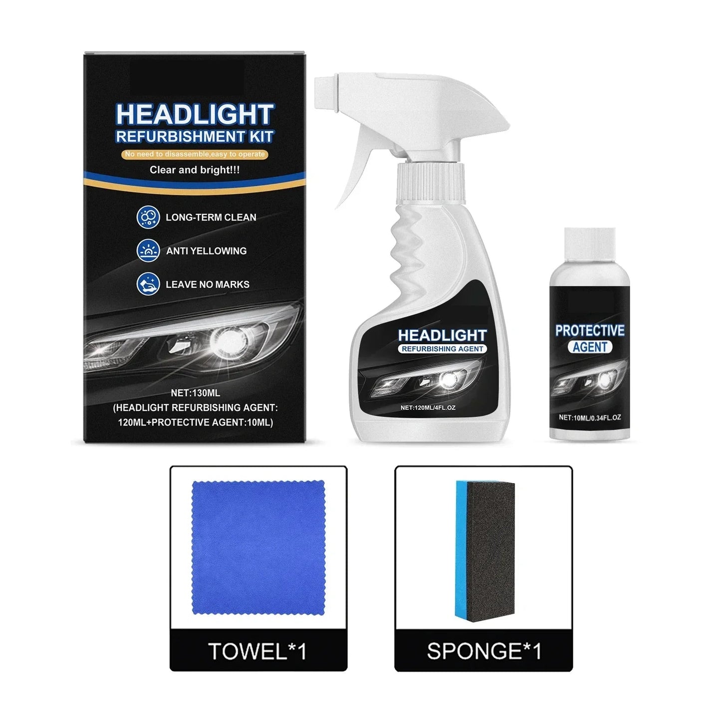 Professioneller Scheinwerfer-Renovierer 180 ml mit Schwamm 🧽🚗