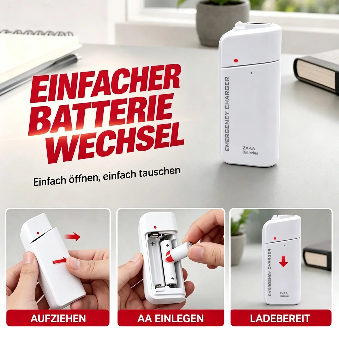 💥💥Heute 50 % Rabatt!📱🔋Tragbares Notfall-Ladegerät für Mobiltelefone – Powerbank mit AA-Batterien und LED-Taschenlampe