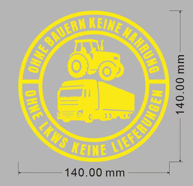 Auto-Aufkleber: Keine Bauern, keine Lebensmittel – keine LKWs, keine Lieferungen