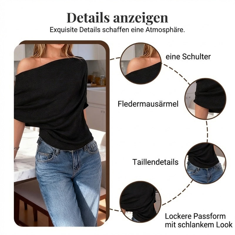 🔥Heißer Sale: 50% Rabatt!!🔥Asymmetrisches Off-Shoulder-Oberteil mit Fledermausärmeln für Damen