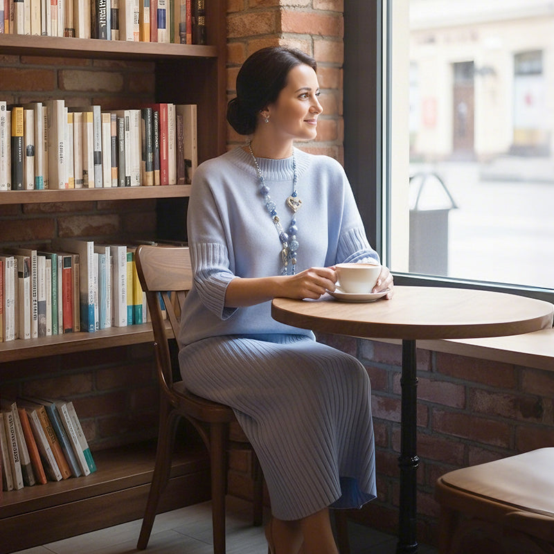 Elegantes 2-teiliges Set aus Strickpullover und Midirock