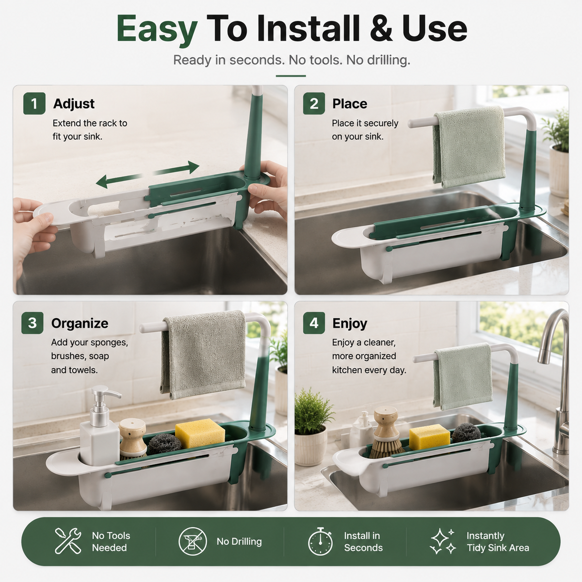 🚰 50% RABATT! 🧽 2-in-1 Spülbecken-Organizer – Ausziehbar mit Handtuchhalter ✨