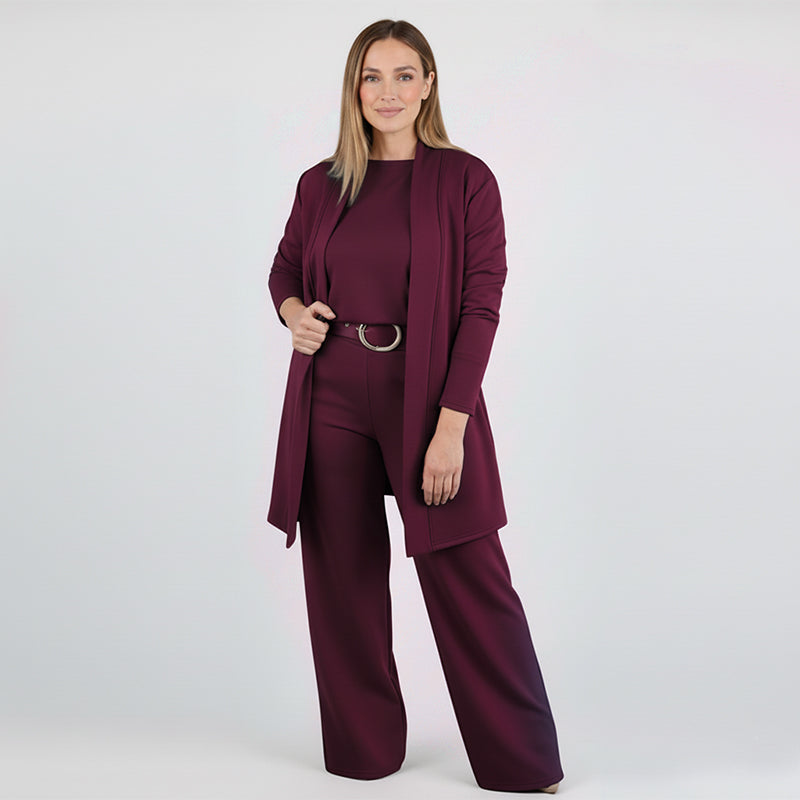 ⏳Zeitlich begrenztes Sonderangebot⏰ Elegantes 3-teiliges Set bestehend aus langem Cardigan, Oberteil und Hose💞