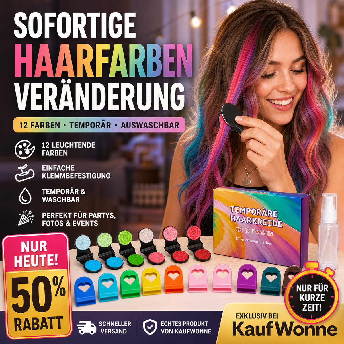 🎨 Temporäre Haarkreide mit Applikator 12 Farben