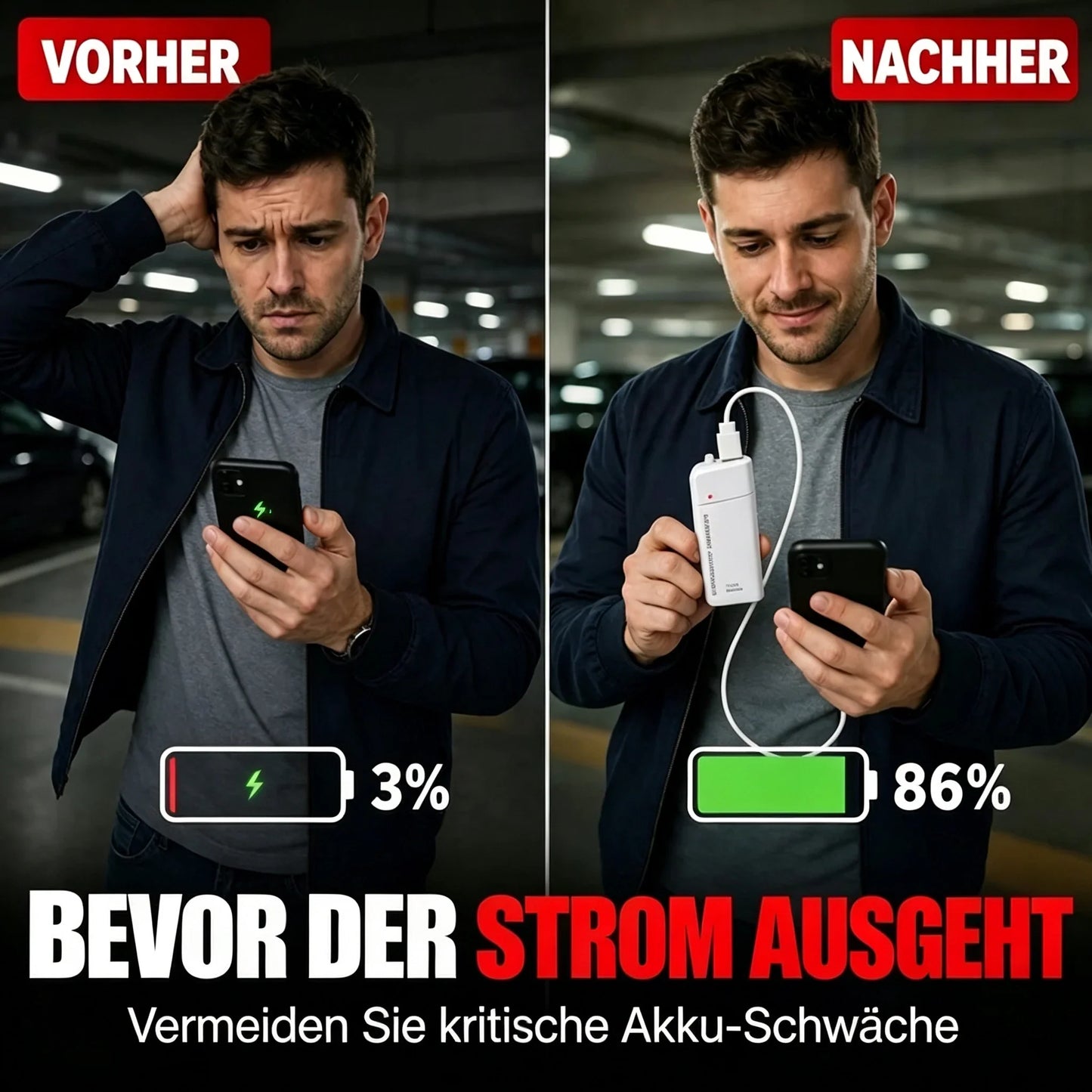 💥💥Heute 50 % Rabatt!📱🔋Tragbares Notfall-Ladegerät für Mobiltelefone – Powerbank mit AA-Batterien und LED-Taschenlampe