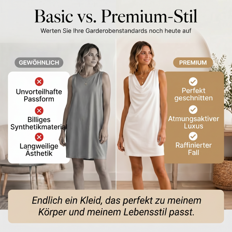 👗 50% RABATT! ⏰ Elegantes Slim-Fit-Kleid mit Wasserfallausschnitt – Ärmellos & mit Seitentaschen – Vielseitig & schmeichelhaft – perfekt für Büro, Dinner oder einen stilvollen Auftritt im Alltag ✨🌸