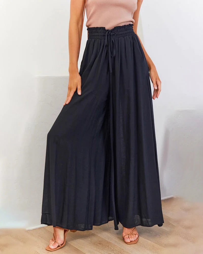 👖 50% RABATT JETZT! ✨ Unifarbene Marlene-Hose mit hohem Bund – Baumwollmischung, lockere Passform & verstellbarer Kordelzug 🌿