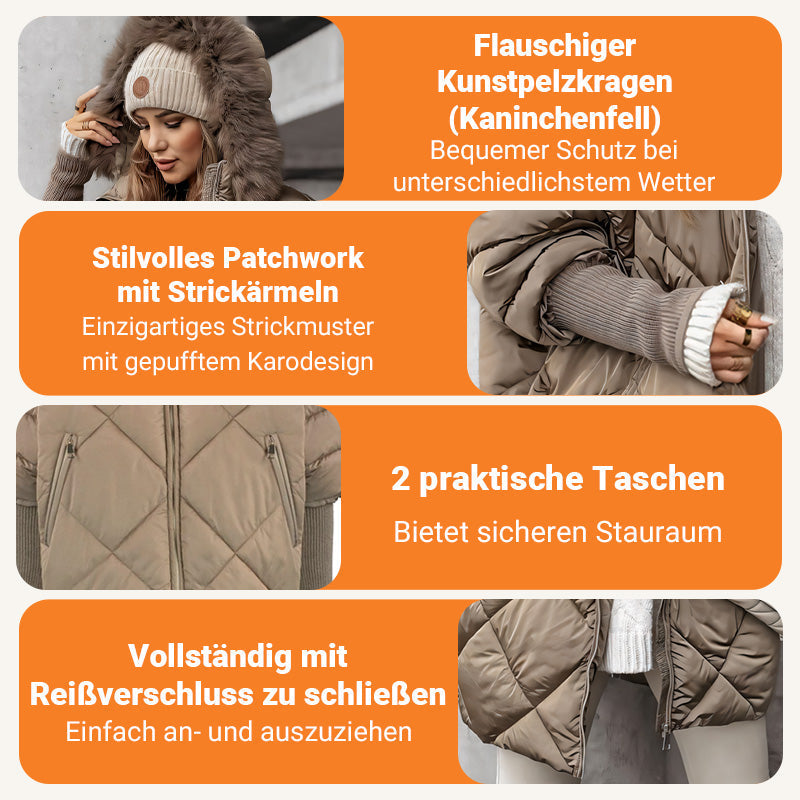 🔥HEIßER SALE 50% RABATT❄️🧥Damen Midi-Parka mit Strickärmeln