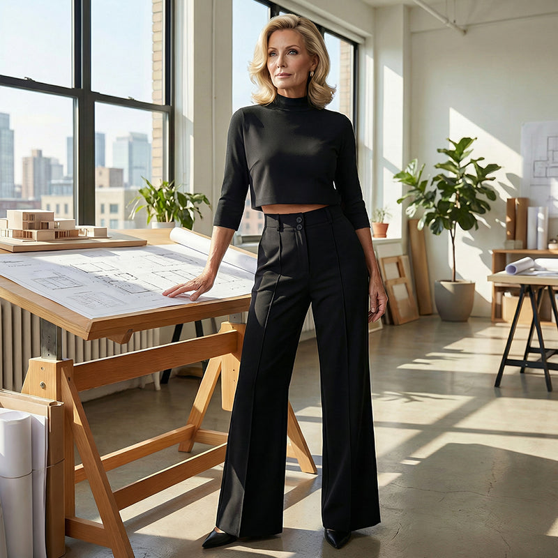 💃LETZTER TAG 50 % RABATT!!✨Elegantes Set aus bauchfreiem Top und Hose mit weitem Bein für Damen