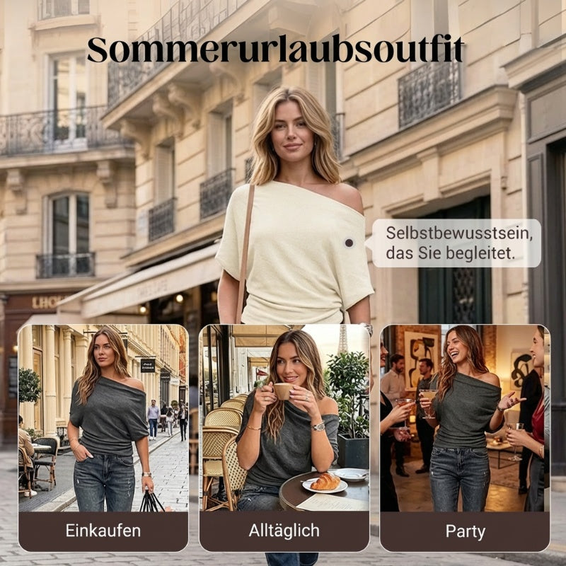 🔥Heißer Sale: 50% Rabatt!!🔥Asymmetrisches Off-Shoulder-Oberteil mit Fledermausärmeln für Damen