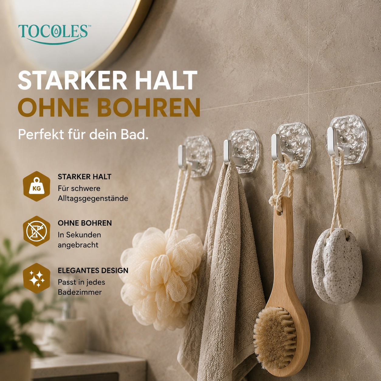 📢📢50 % Rabatt!!🥳⚡Sechseckige Wellen-Selbstklebehaken – Kein Bohren nötig + starke Tragkraft | Robust, wasserfest & rostfrei (5er-Pack)