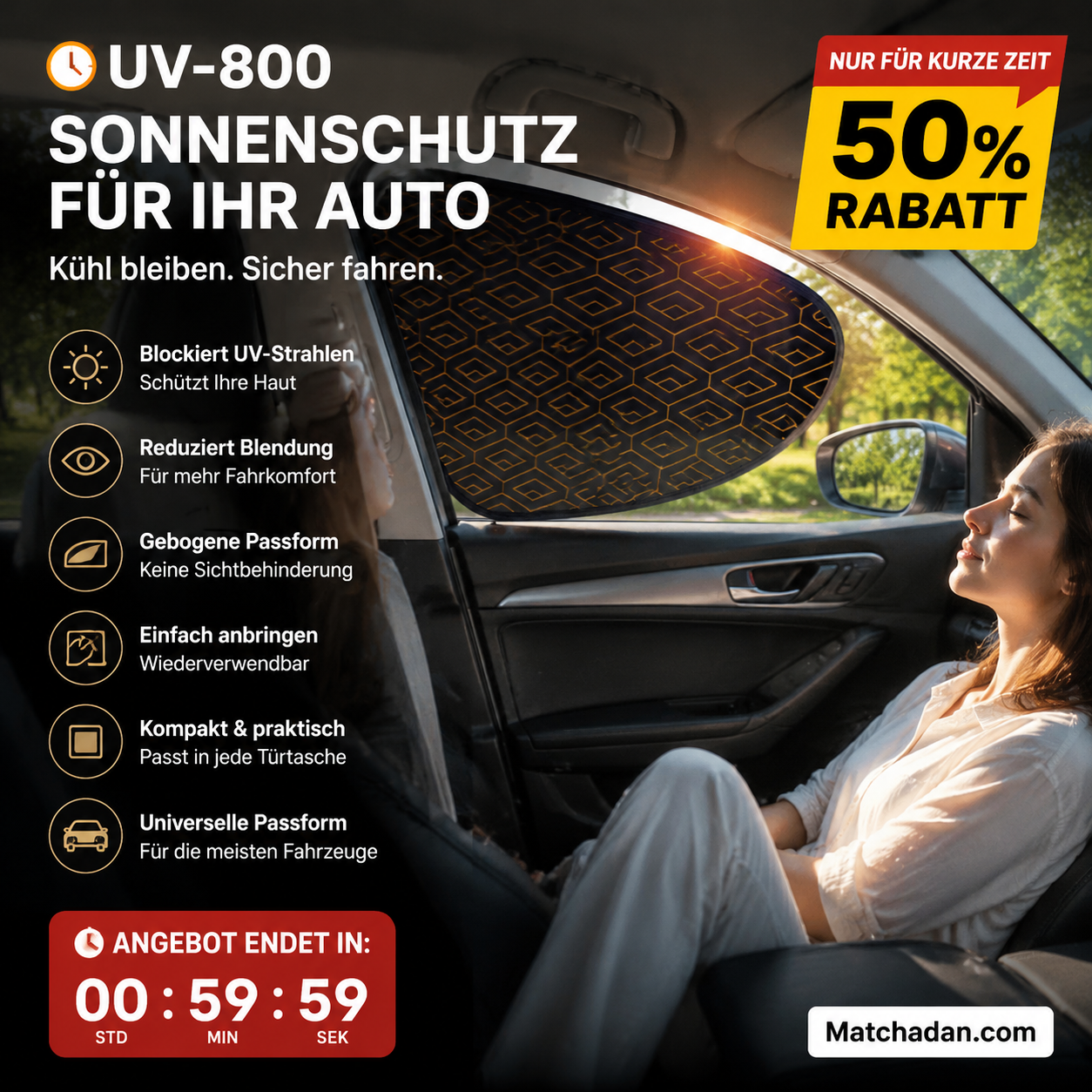 📢📢 50 % RABATT !! ⏰UV-800-Sonnenschutz für Seitenfenster – reduziert Hitze & Blendung, schützt die Haut, perfekt für lange Fahrten & Camping ☀️