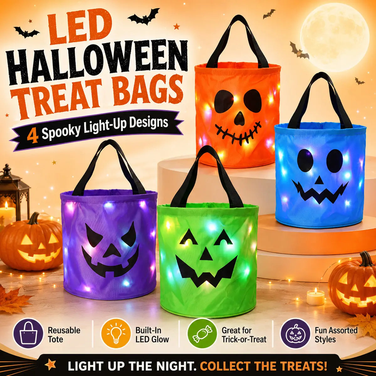 🎃 Diese Halloween-Tasche ist schon ein Hit! ✨ LED-Kürbis Trick-or-Treat-Tasche – Das perfekte Leuchten für Kinder 👻