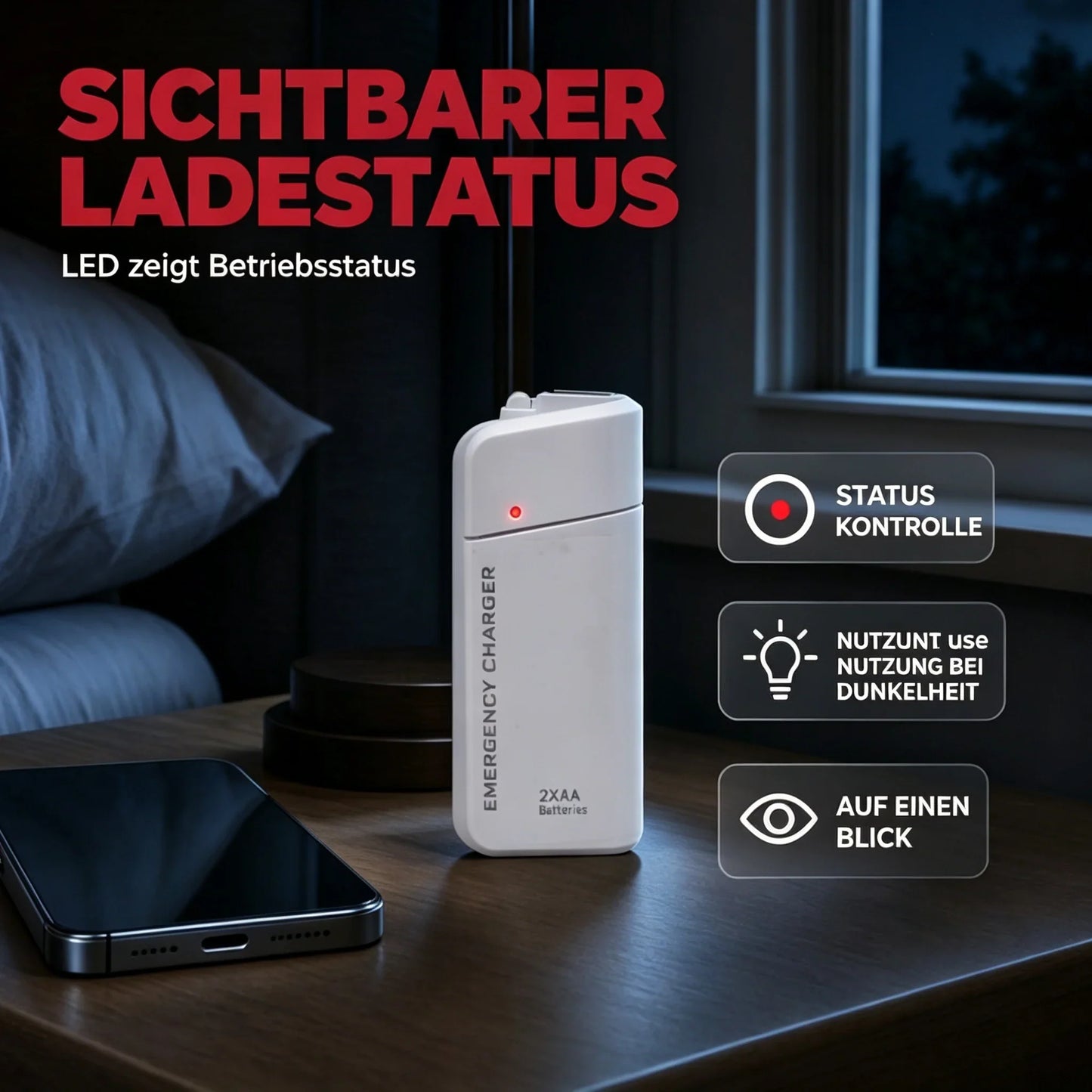 💥💥Heute 50 % Rabatt!📱🔋Tragbares Notfall-Ladegerät für Mobiltelefone – Powerbank mit AA-Batterien und LED-Taschenlampe
