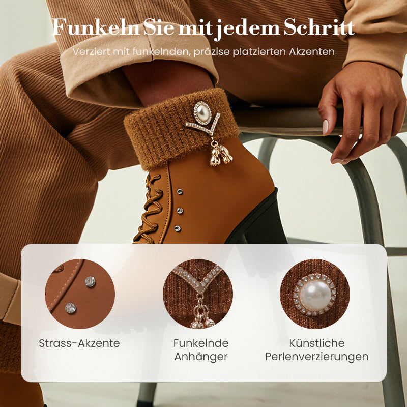 Warm gefütterte Damenstiefeletten mit Blockabsatz