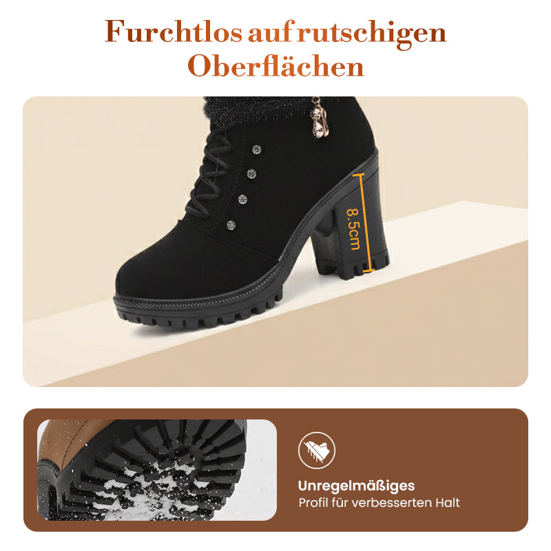 Warm gefütterte Damenstiefeletten mit Blockabsatz