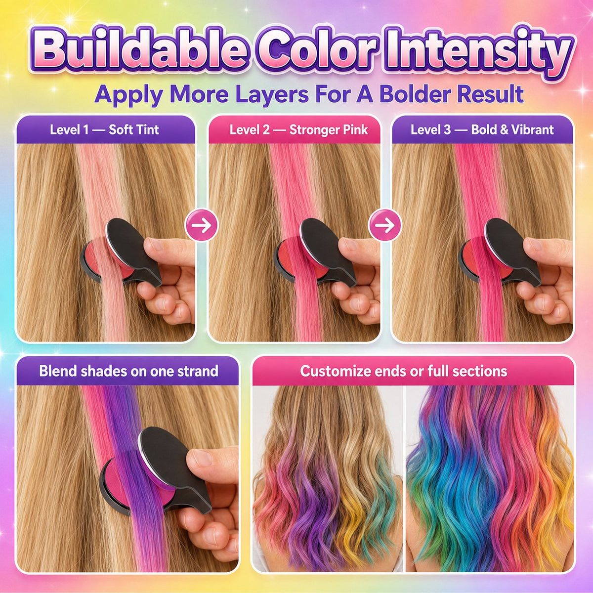 🎨 Temporäre Haarkreide mit Applikator 12 Farben